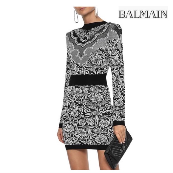 Balmain Dresses & Skirts - BALMAIN JACQUARD BAROQUE FLORAL KNIT MINI DRESS